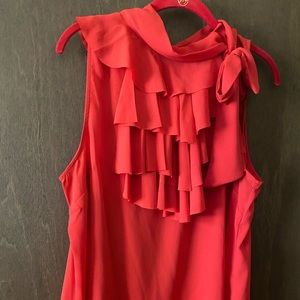Red  sleeveless ruffle top with tieneck